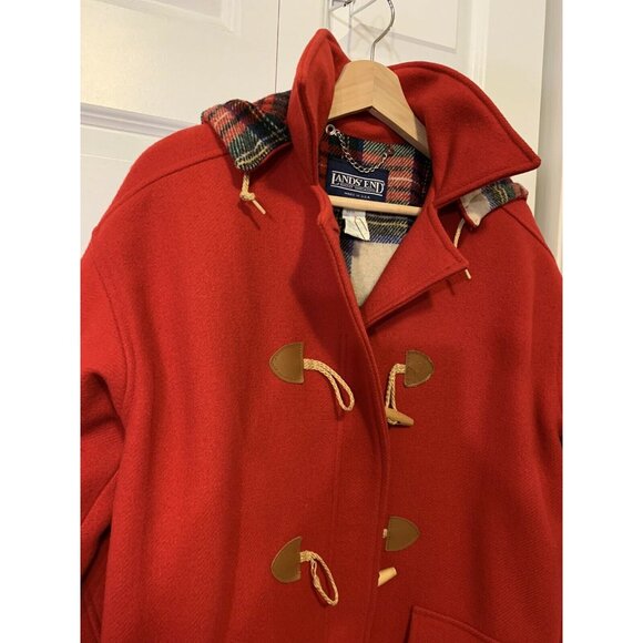 Lands End Hooded Wool Parka Toggle Coat Jacket Navy Red Women’s Sz M MADE IN USA - Picture 1 of 10